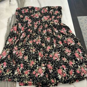 Floral Strapless Dress with Crinoline Under Skirt-M